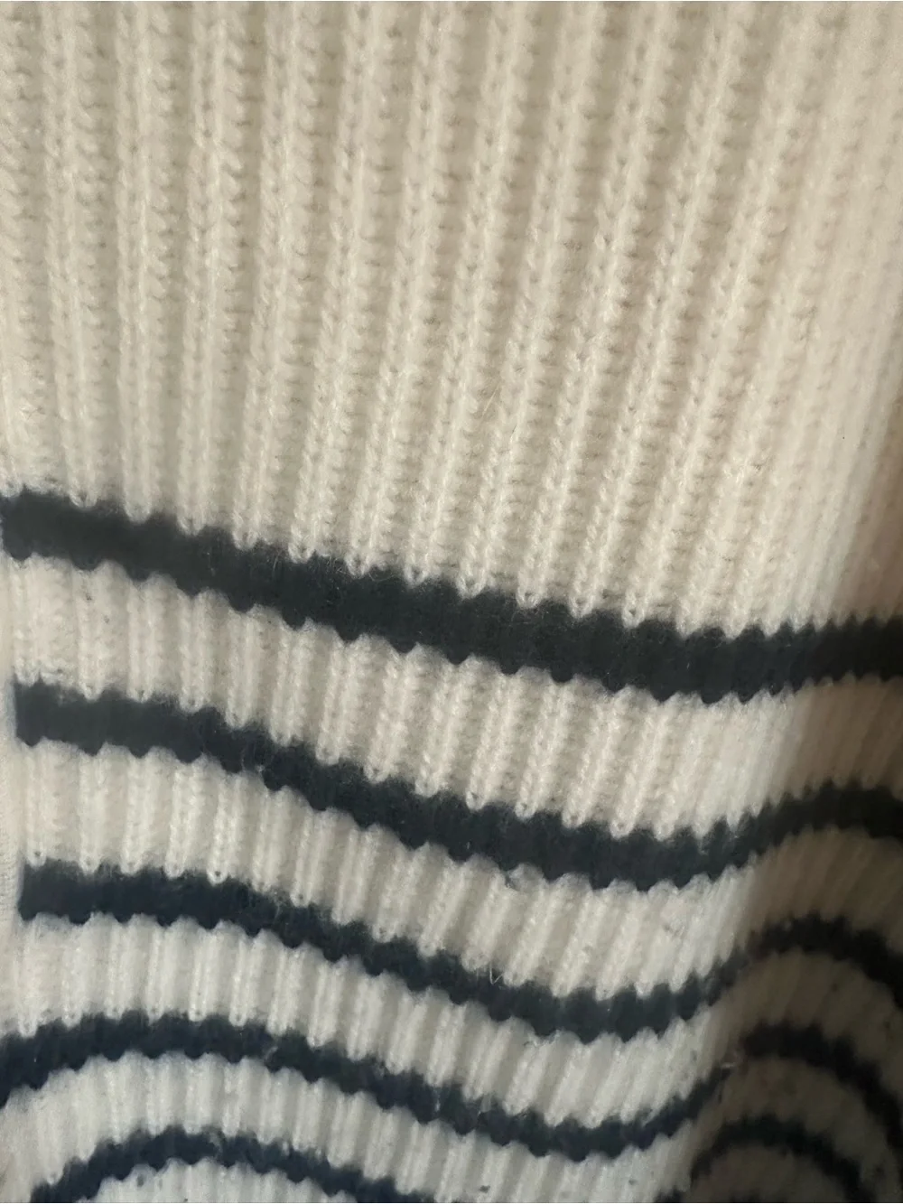 J. Crew Cream and Navy Striped Half-Zip Funnel Cashmere Sweater